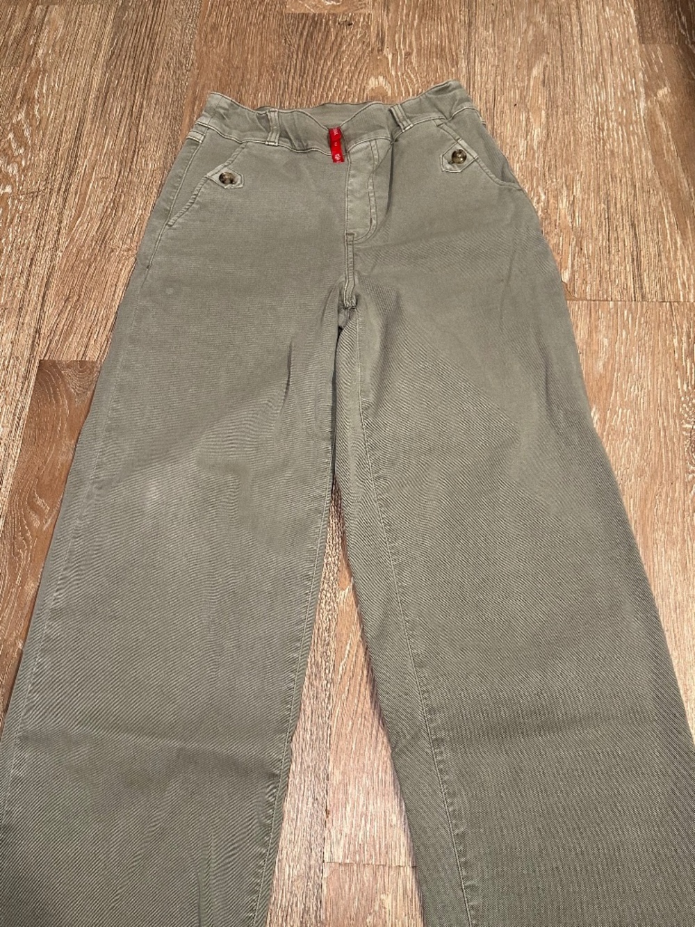 Spanx Stretch Twill Wide Leg Crop Pants Olive Green High Rise Women Sz XS